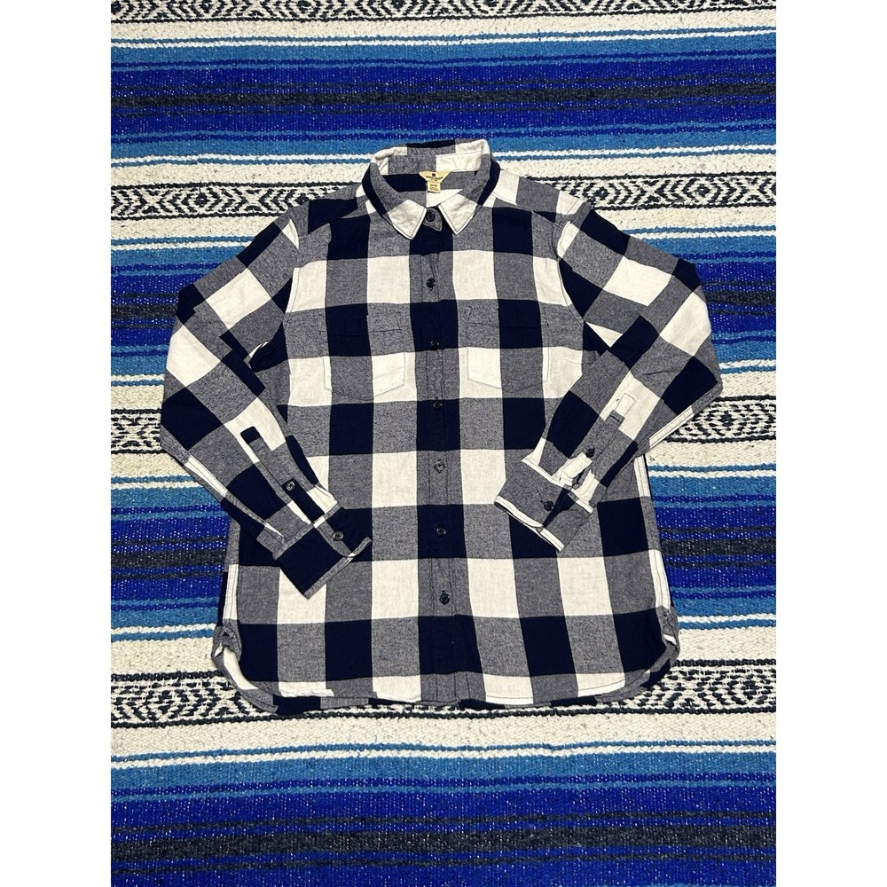 Woolrich Shirt Womens Size Medium Blue Plaid Flannel Button Up Outdoor